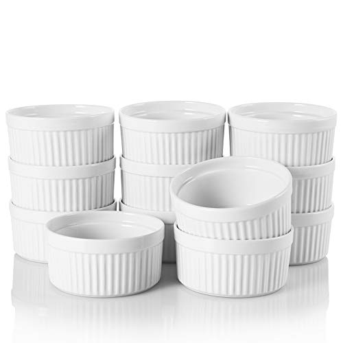 Foraineam 12 Pieces 8 oz Porcelain Souffle Dishes, Oven Safe Ramekins White Bakeware Set Dessert Custard Baking Dishes Cups for Baking, Cooking, Serving and More - Thumbnail 3