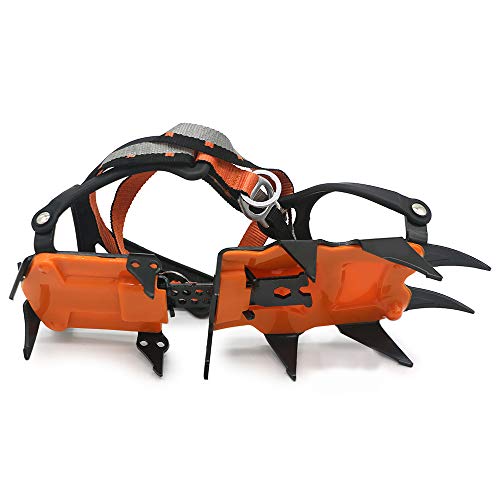 Crampons à 12 Dents pour Chaussures de Glace avec Sangles Réglables, Crampons de Traction sur Neige pour l'escalade, Le Ski Alpinisme, la Randonnée sur...