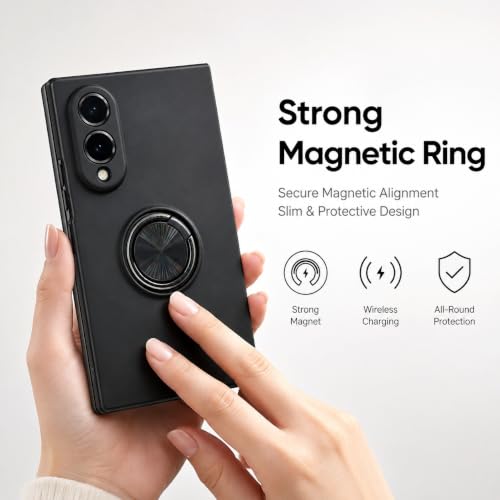 Image of amazon basics for Samsung Galaxy Z Fold 8 5G Case with Magnetic Ring Holder, 360 Rotating Bracket, Hinge Protection Slim Anti-Drop Shockproof Case (Black)