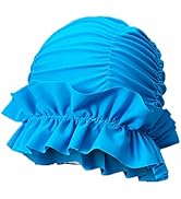 Schwimmkappe Damen Sommer Badekappe Ohrenschutz Bademütze Retro Swimming Cap Anti Rutsch Schwimmh...