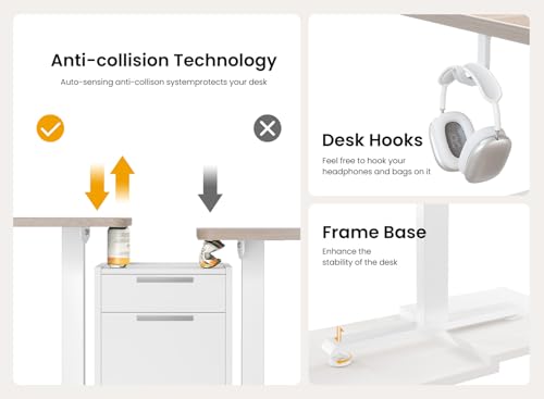 Image of BANTI 40 x 24 Inches Standing Desk, Ergonomic, Electric Height Adjustable, Sit and Stand Up, Computer Office Desk with Splice Board, White Frame /Maple Top