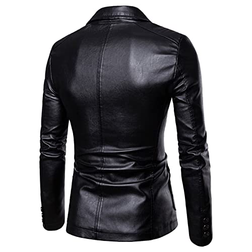 Men's Casual Coat Solid Leather Faux Single Breasted Blazers Jacket Slim Lapel Collar Pocket Warm Motorcycle Suit2