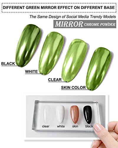 Dark Emerald Green Chrome Nail Powder Mirror Effect Solid Shimmer Pigment Olive Color Dust For French Manicure Tips Iridescent Lime Metallic Glitter #TOP1