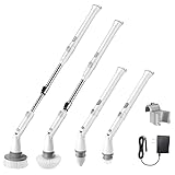 Electric Spin Scrubber, Shower Scrubber with Adjustable Extension Arm 25-47 in, Built-in Two 2500 mAh Cordless Bathroom Power Scrubber with 4 Brush Heads, Shower Cleaning Brush for Tub, Tile, Grout