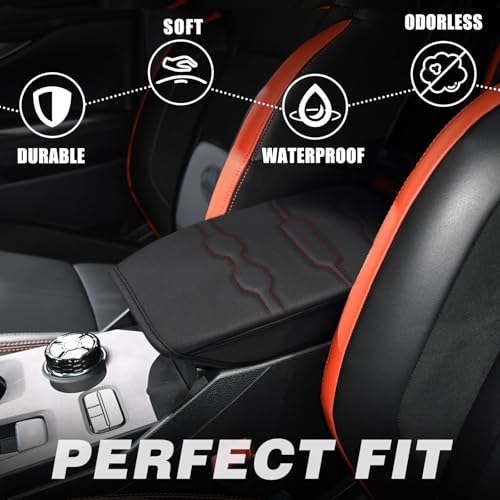 Muslogy Center Console Armrest Cover Fit for Ford Ranger 2024 2025 2026 Accessories, Comfort Armrest Pad Console Lid Cushion Vegan Leather Regular Thick(Black/Orange Trim) by Muslogy - Image 5
