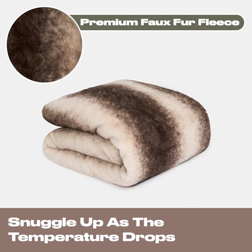 OHS Faux Fur Throw Blanket, Fluffy Striped Fleece Blankets for Beds Sofa Couch Winter Warm Blanket for Living Room Bedroom Super Soft Throw Over - Brown, 125 x 150cm - Cosy Home Interiors OHS Faux Fur Throw Blanket, Fluffy Striped Fleece Blankets for Beds Sofa Couch Winter Warm Blanket for Living Room Bedroom Super Soft Throw Over - Brown, 125 x 150cm - Image 5