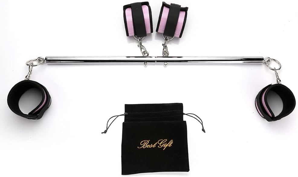 Bar Set Expandable, Silver Stainless Steel Workout Bar, Exercise Bar, 4Pcs Pink Straps Adjustable, Stretching Fitness Gear,Yoga Pilate Training, Home Gym Kit