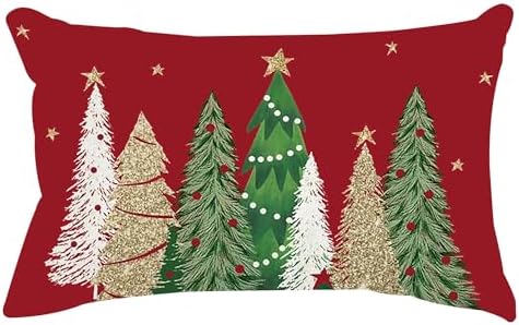 ADFLOOD Christmas Pillow Covers 12×20 Christmas Tree Snow Decorative Throw Pillow Covers Decoration Holiday Home Party Red Cushion Case for Couch Sofa