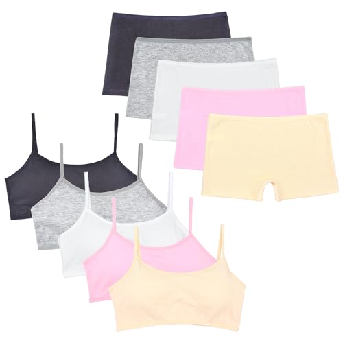 Girls Cami Bra and Boyshort Underwear Set with Removable Padding 12 Pieces