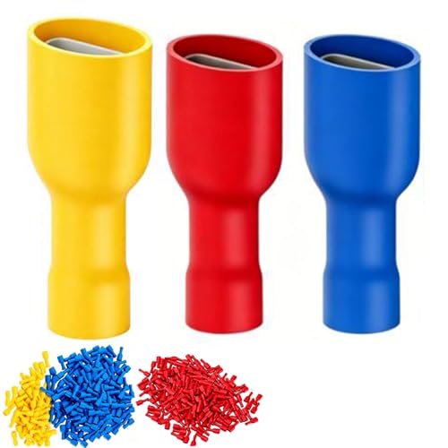 150 Pcs Female Fully Insulated Spade Wire Connector Crimp Terminals Electrical Cable Crimping Connectors Set Insulated Crimp Spade Connectors for Safe Electrical Wiring(Red Blue Yellow)