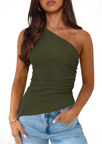 Image of PRETTYGARDEN One Shoulder Summer Tops for Women