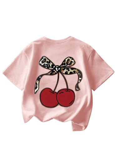 Image of RoseSeek Girl's Geometric Star Graphic Tee Tops Casual Summer Short Sleeve Crew Neck T Shirt