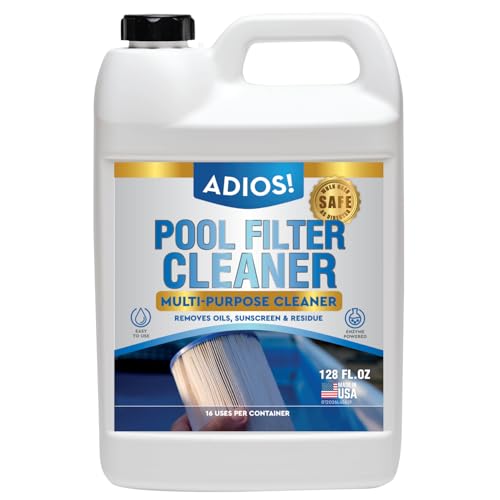 ADIOS! Pool Filter Cleaner Deep Cleaning Soak Solution for Cartridge Sand and DE Filters Degreases and Restores Media - 128oz (Gallon)