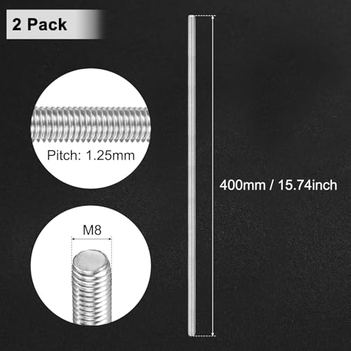 M METERXITY 2er Pack Vollgewindestange M8x400mm 304 Edelstahl Rechtsgewinde Gewindestange Für Möbel Ankerbolzen/Klemmen/U-Bolzen Metrisches Gewindeschraube