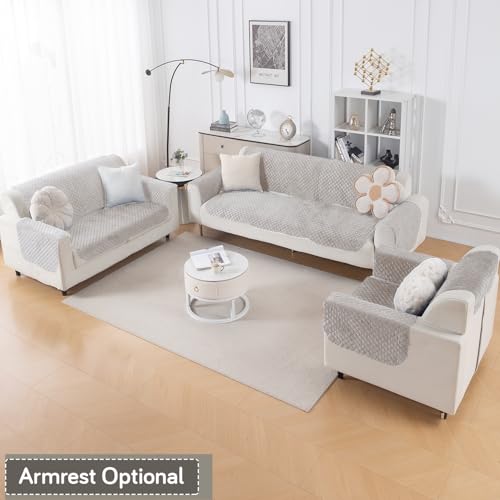 Image of HOKIPO Quilted Sofa Cover 6 Seater Set - Washable 3+2+1 Sofa Panel for Seat & Back | 'Quilt Classic' Light Grey (IN-927+926+925 * 2-LGRY)