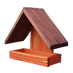 Vogelhuis van hout, vogelvoederhuis, weerbestendig, voederhuis, wandvogelvoederhuis voor de tuin, balkon, omheining (bruin + rood)
