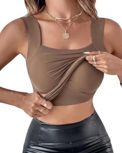 Image of CHICME Womens U Neck Shapewear Built-in Bra Tank High Strechy Sleeveless Slim Fit Tops Camisole Workout Tops