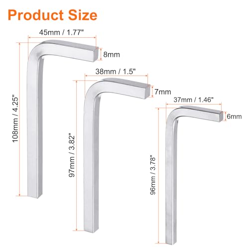 sourcing map 3pcs L-Shaped Square Head Wrench 6mm 7mm 8mm CR-V L-Key 4 Points Metric Bolt Wrenches Repairing Tool for Basic Home Repair DIY Project and General Applications