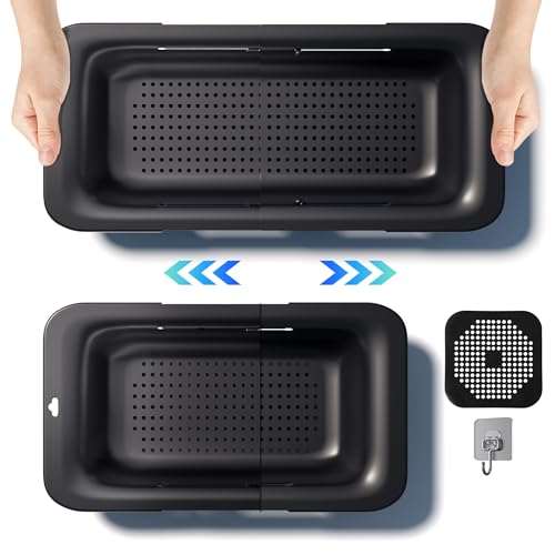 DEUXYU Spülbecken Sieb Küche, Ausziehbare abtropfsieb 34-48cm, Kunststoff...