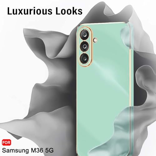 Image of TheGiftKart Luxurious Golden-Plated Back Cover Case for Samsung Galaxy M36 5G / F36 5G | Raised Lips for Camera & Screen Protection | Shockproof Design | Stylish Back Cover Case (TPU, Green)