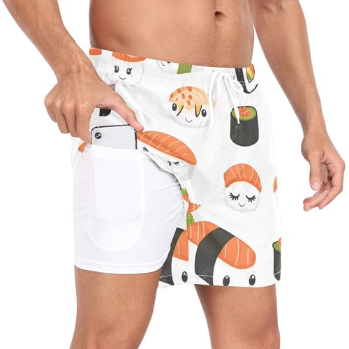 xigua Cute Cartoon Sushi Mens Swim Trunks with Liner, 5 inch Quick Dry Mens Boardshorts for Beach2