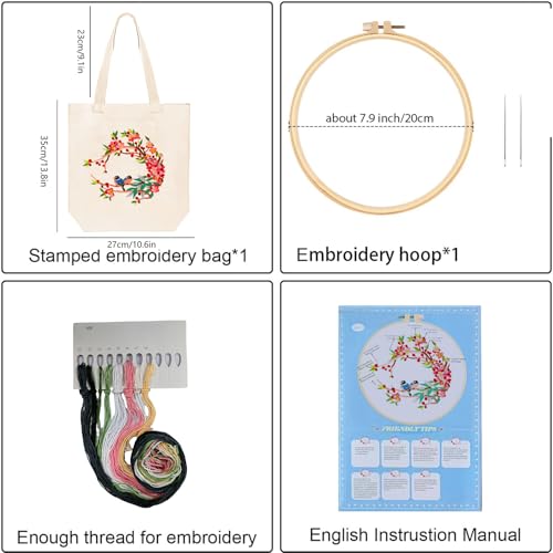 Image of Huacan Embroidery Canvas Bag Kits for Adults Beginner Stamped Flowers Pattern DIY Cross Stitch Printed Flower Stitching Sewing Kit