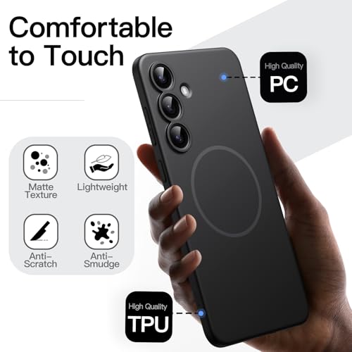 Image of JETech Magnetic Slim Cover Case for Samsung Galaxy S25 FE, Compatible with MagSafe, Camera Lens Full Protection, Ultra-Thin Lightweight Matte Finish Minimalist Phone Cover (Black)