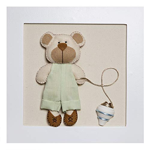 Potinho de Mel Quadro Decorativo Ursinho Com Pião Quarto Bebê Infantil Menino Bege