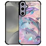 AshaPro Compatible with Samsung Galaxy S25 Case Reinforced Four Corner Shock-Absorbing Anti Slip Soft TPU Frame Case Compatible with Samsung Galaxy S25 6.2inch for Girls Pattern Fluorescent Dolphin