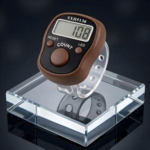 Image of Digital Finger Ring Tally Counter with LCD Display, LED Light, Reset Button(Pack of 1) (Brown)