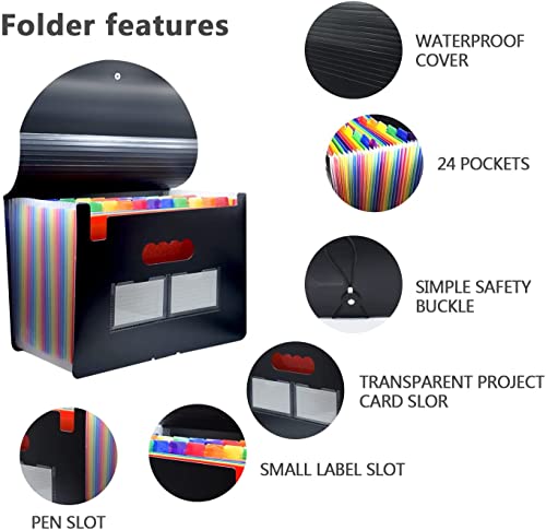 Image of ARURA (LABEL) 24 Pockets File Folder With Cover Expanding Document Storage Organizer Expandable Files Organizer With Labels Expanding Paper File Folder,Multi