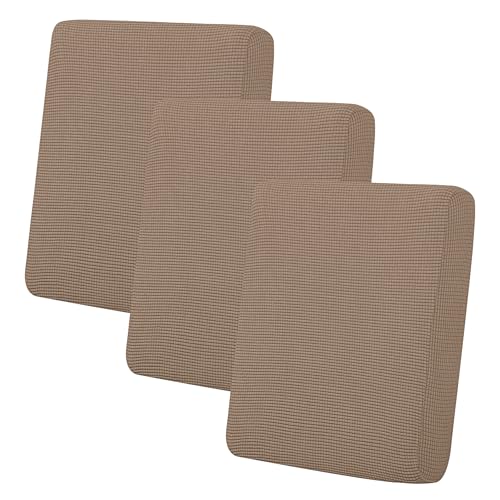 Image of Easy-Going Stretch 3 Pieces Couch Cushion Cover for Sofa Seat | Furniture Protector Sofa slipcover for 3 Cushion Couch Washable Soft with Elastic Bottom Camel