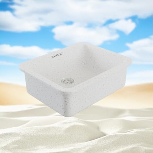 Image of BASINQU Quartz Sink for Kitchen | 24x18x9 Inches Rosa Single Bowl Sink For Kitchen Basin Round Corner Kitchen Sink | Granite UV Protected Scratch Resistant, Undermount /Topmount Kitchen Sinks