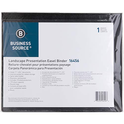Business Source 16456 Presentatn Binder w/10 Sht Protectors 1-Inch Cap. 8-1/2-Inch x11-Inch BK