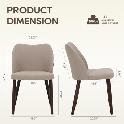 Image of Wooden Dining Chairs Set of 6, Upholstered Kitchen Dining Room Chair, Modern Fabric Farmhouse Dinner Chair for Restaurant & Cafe, Camel