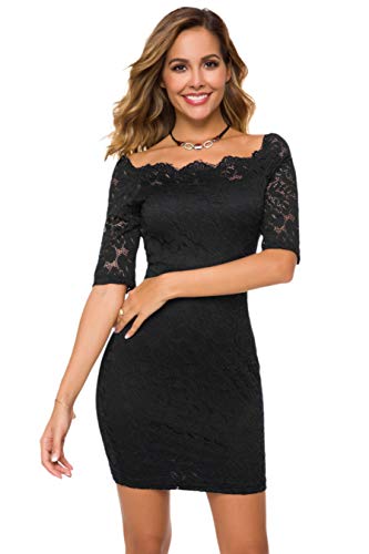 Atnlewhi Womens Lace Off Shoulder Sexy Bodycon Dresses Slim Fit Mini Dress For Party Cocktail Wedding,Bodycon-Black,L #TOP3