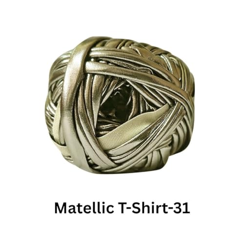 Image of VCR Shine Golden Silver Metallic T-Shirt Yarn, 100 Grams, 100% Metallized Craft Yarn, Pack of 1 Yarn, Suitable for Handbags, Tote Bags and Sling Bags