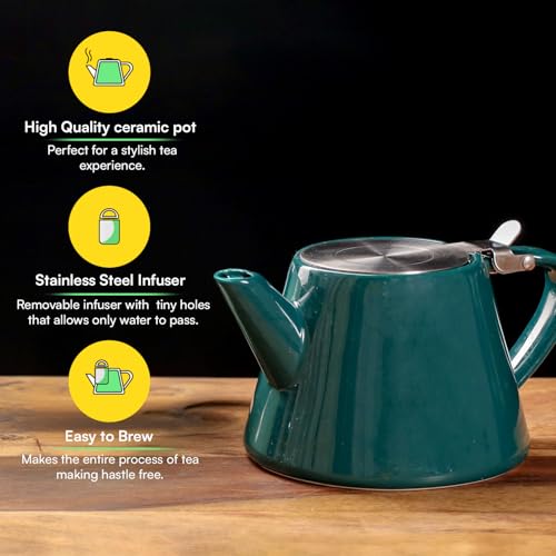 Image of Muse Teapot with Infuser | Ceramic Made with Stainless Steel Infuser | with Sleek and Modern Design Easy to Brew and Clean (Aqua Blue)