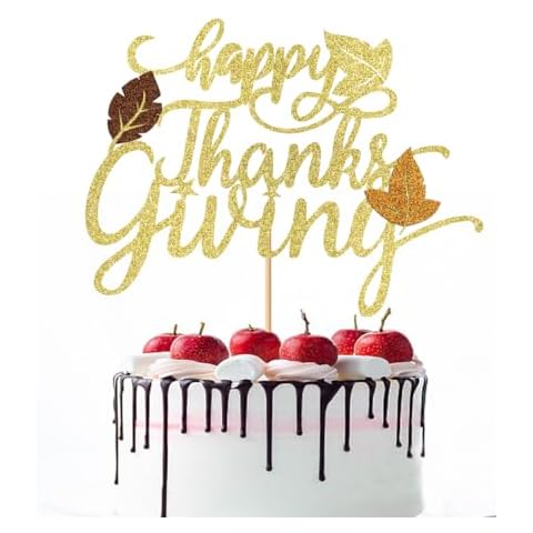Naicaek Happy Thanksgiving Cake Topper,Autumn Birthday Party Cake Decorations,Thanksgiving Cake Topper Pick, Thanksgiving Day Theme Birthday Party Decoration Supplies (6) Cover