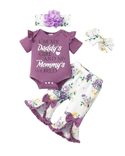 Image of SUNNY PIGGY Newborn Baby Girl Clothes Infant Floral Outfits Bell Bottom Flowerpant Headband 0-18 Months Baby Girl Romper
