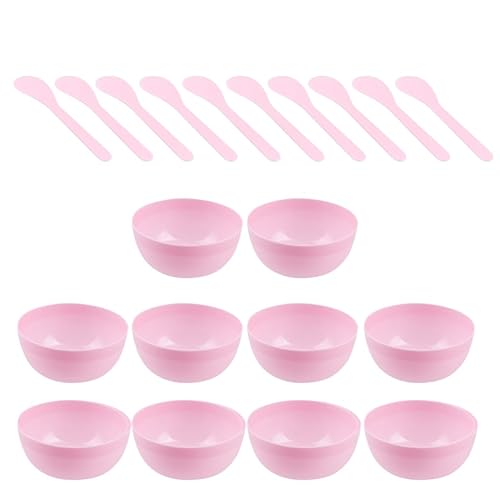 NUOBESTY 10pcs Pink Plastic Mixing Bowls Includes Spoons for DIY Mud Crafting Activities
