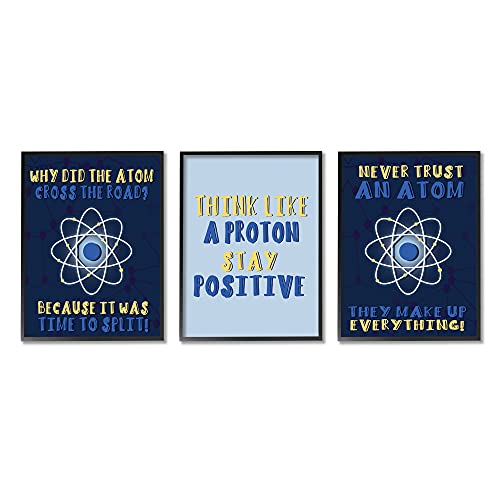 Image of 'Atom Cross The Road Scientific Humor Blue'| 3pc Framed Giclee Art Set 3 | Stupell Industries | Black, 24 x 30 Inches, Easy to Hang and Sturdy, Made in USA, by Lil' Rue