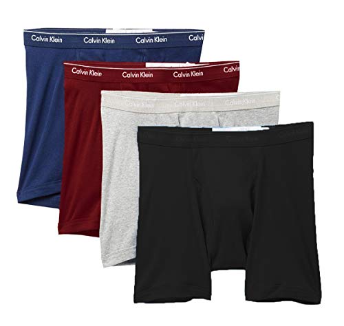 Calvin Klein Men`s Cotton Boxer Briefs 4 Pack (Heather Grey(NP2190-984)/Obsidian, Large)