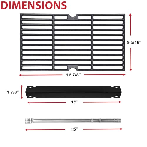 GLOWYE Grill Parts Kit Replacement for Backyard GBC1748WBSB-C GBC1856W-C GBC1646WPF GBC1848W-C BY16-101-003-05 and More, BBQ Heat Plates & Stainless Steel Burner & Cast Iron Grill Grates Set by GLOWYE - Used condition - Image 2