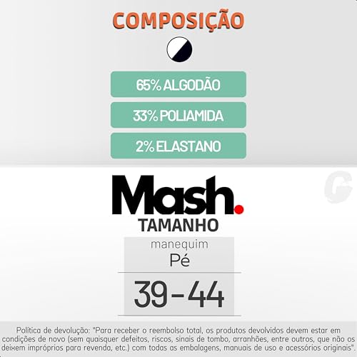 Mash Kit 5 Pares de Meia Esportiva Cano Alto Atoalhada em Algodão Masculina Punho Canelado Faixa Ten