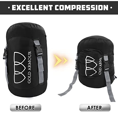 Gold Armour Nylon Compression Stuff Sack, 8L/15L/20L/35L Lightweight Sleeping Bag Compression Sack Great - Space Saving Gear For Travel, Camping, Backpacking (Black, Small) #TOP1
