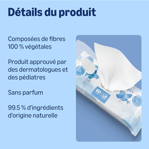 by Amazon Lingettes pour Bébés Ultra-Sensibles 1080 lingettes, Non Parfumées, 18 Paquets de 60 – vue 2