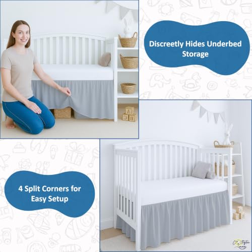Image of Cottington Lane Light Grey Crib Skirt Dust Ruffle 14 inch Drop, Fits 28 inch x 52 inch