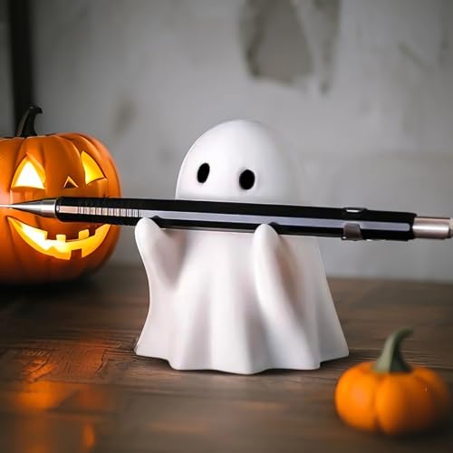 Halloween Ghost Figurine - Spooky Resin Pen Holder Statue, Cute Decor...