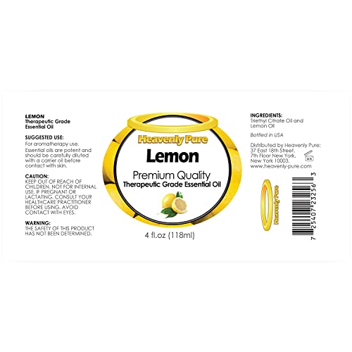 Heavenly Pure Lemon Essential Oil Pure & Natural Lemon Aroma Therapeutic Grade Essential Oil (Huge 4 Oz - Bulk Size) #TOP1